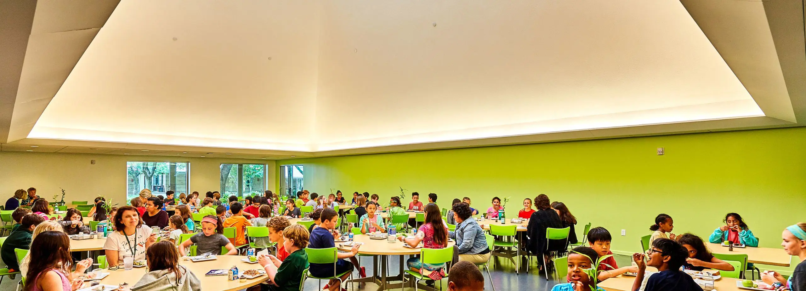 Students eating lunch in dining hall