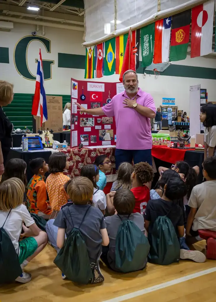 A parent presenting to students